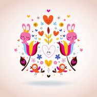 flowers bunnies hearts &amp; birds illustration