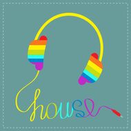 Rainbow headphones with cord in shape of word house Blue