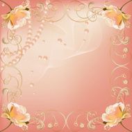 Ornate frame with roses veil pearl necklace pink background