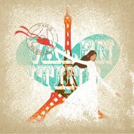 Valentine love heart Eiffel tower vintage Paris background