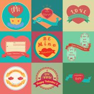 Happy valentines day cards with ornaments hearts ribbon