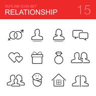 Relationship vector outline icon set N2