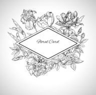 Greeting card with vintage flowers monochrome