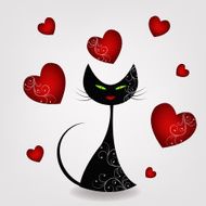 Black cat with hearts