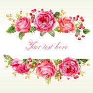 Frame of watercolor roses and berries N2