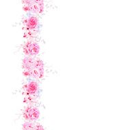 Delicate pink camellia and peonies seamless vector vertical line