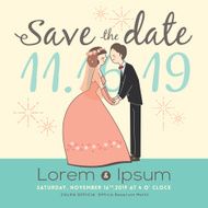 cute groom and bride cartoon wedding invitation card