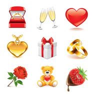 Romantic icons photo-realistic vector set