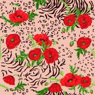 Floral Seamless Pattern - Poppy and Animal Skin Theme
