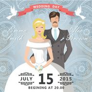 Wedding invitation with paisley lace Retro couple bride and groo
