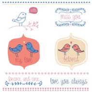 Set of graphic elements with birds and flowers N3