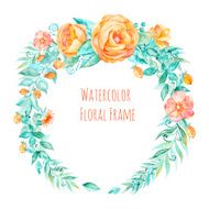 Vector colorful watercolor round frame floral wreath with spring-summer flowers