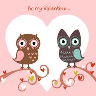 Valentine love card with owls and hearts N3