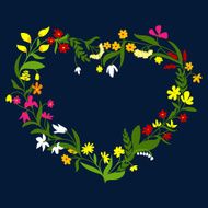 Heart frame with wreath of wildflowers and herbs