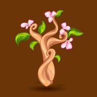 Vintage tree with flowers and leaves