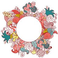 Hand drawn floral vector doodle round color card design N2
