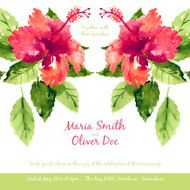 Vector background with red watercolor hibiscus N5