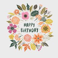 Happy Birthday floral wreath card design