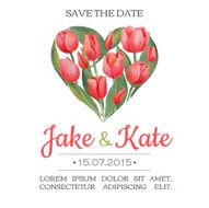 Vector watercolor wedding invitation with tulips in a heart shape