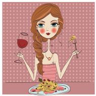 beautiful young woman eating pasta N2