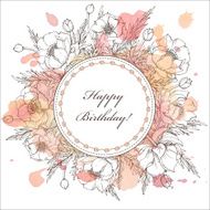 Vintage elegant greeting card with graphic flowers (trollius)