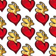 Burning red hot heart seamless pattern