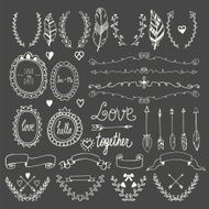 Hand drawn graphic set Wedding set of arrows laurel wreaths N2