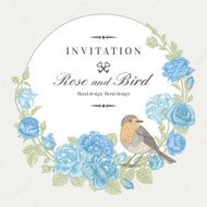 Card with bird and roses N3
