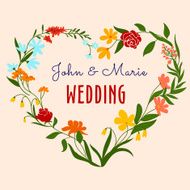 Wedding invitation with heart floral frame