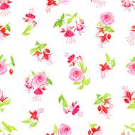 Blooming fuchsia and roses seamless vector print