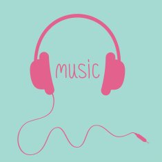 Pink headphones with cord and word Music Card
