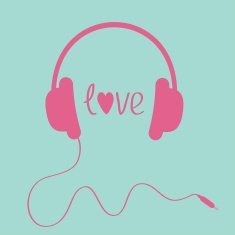 Pink headphones with cord Love card