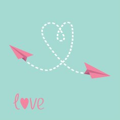 Two flying paper planes Heart in the sky Love card N2