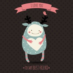 cute romantic cartoon card with funny monster