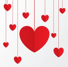 Red paper hearts Valentines day card on white N3