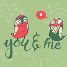card with owls and floral elements in bw color
