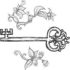 set of hand drawn elements with key