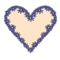 Blue Daisy Flower Heart Frame Filled With Peach on White