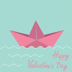 Origami paper boat Happy Valentines day card