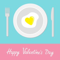 Heart-shaped fried egg illustration Happy Valentines Day card
