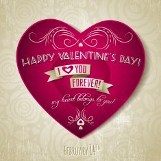valentines day greeting card with red heart and flower