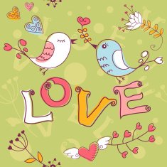 Love seamless texture with flowers and birds N18
