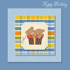 birthday greeting card with teddy bear and big gift box N14