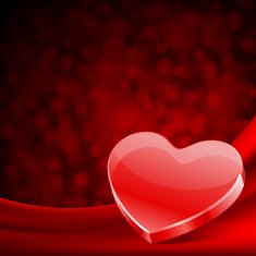 Heart red shiny on silk with light Valentine's day