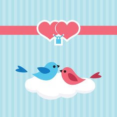 Birds in love on a cloud Cute illustration