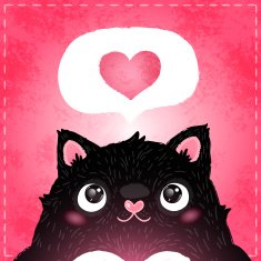Happy Valentines day card with cat and heart