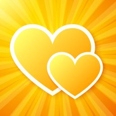 Yellow paper hearts on shining vector background