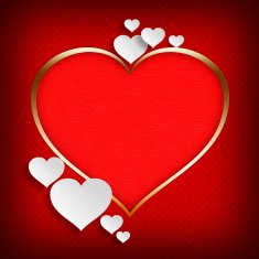 White hearts and golden shape of heart on red background
