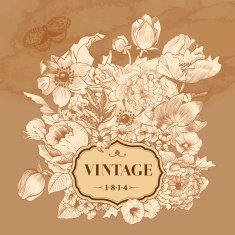 Vintage frame with lush flowers