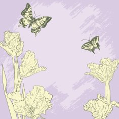 Vintage card with butterflies and tulips